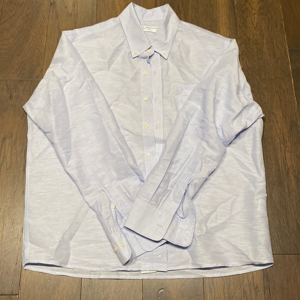 Blue// linen like fabric// short cut// slim fitting